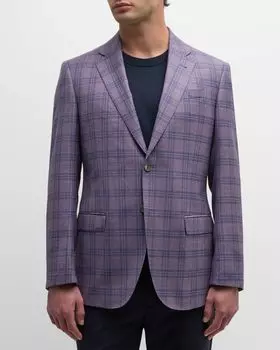 Мужское спортивное пальто в тон из шерсти в клетку Emporio Armani, цвет Purple