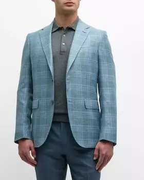 Мужское спортивное пальто в тон в клетку ZEGNA, цвет Aqua Check