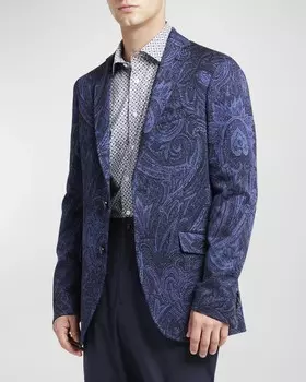 Мужское спортивное пальто вязки пейсли Etro, цвет Multicolour On Blue
