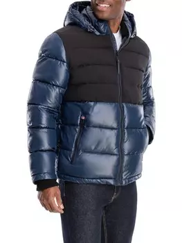 Мужское стеганое пальто с цветными блоками Tower London Fog, цвет Midnight Blue