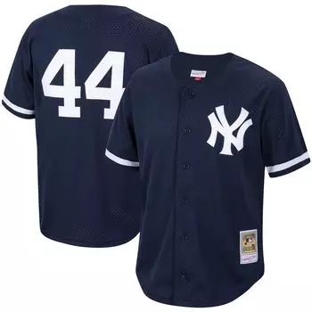 Мужское темно-синее джерси Mitchell & Ness Reggie Jackson New York Yankees Cooperstown Collection из сетчатого ватина для тренировок