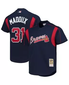 Мужское тренировочное джерси темно-синего цвета Greg Maddux Atlanta Braves Cooperstown Collection Mitchell & Ness