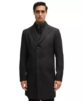 Мужское застегивающееся на молнию приталенное пальто Hugo Boss, черный