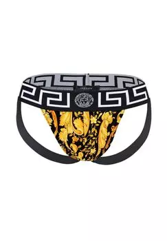 Мужской бандаж — спортивки, трусы-стринги, эластичный хлопок, узор «барокко» VERSACE, цвет Schwarz Gold