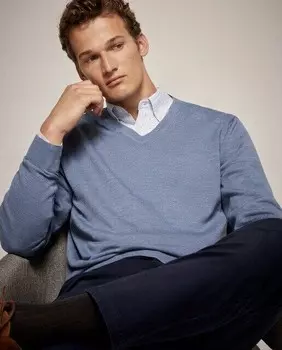 Мужской базовый свитер с V-образным вырезом Emidio Tucci, голубой