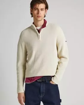 Мужской белый свитер с высоким воротником на молнии Pepe Jeans, белый