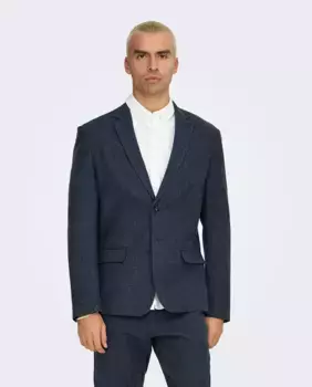 Мужской блейзер slim fit из смеси хлопка и льна Only & Sons, черный