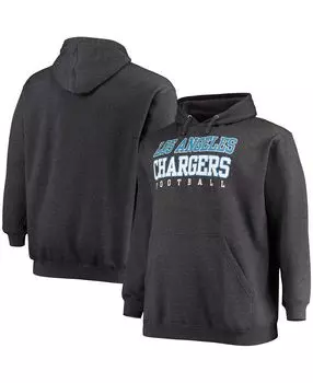 Мужской большой и высокий темно-серый пуловер с капюшоном Los Angeles Chargers Practice Fanatics