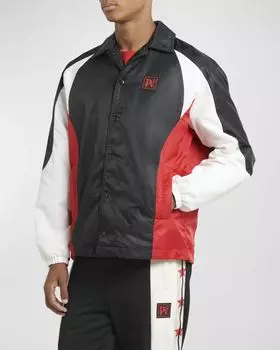 Мужской бомбер с цветными блоками и монограммой Palm Angels, цвет Black Red
