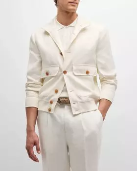 Мужской бомбер с карманами в стиле Брунелло Brunello Cucinelli, цвет Off White