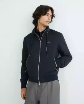 Мужской бомбер темно-синего цвета с вышитым логотипом Armani Exchange