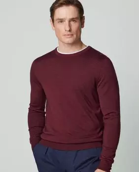 Мужской бордовый свитер с круглым вырезом Hackett, гранатовый