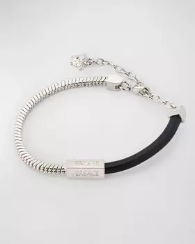 Мужской браслет из металла и кожи Versace, цвет 4J750 Palladium Black