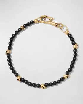 Мужской браслет из оникса с черепом и бисером John Varvatos, цвет Gold