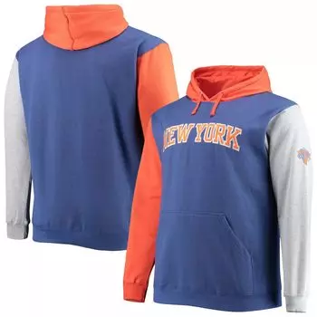 Мужской брендовый королевский/оранжевый пуловер с капюшоном New York Knicks Big & Tall с двойным контрастом Fanatics