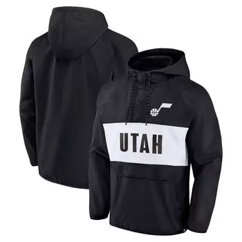 Мужской черно-белый фирменный анорак Utah Jazz Team Leader Iconic Colorblock Anorak с капюшоном с молнией на четверть длины реглан Fanatics