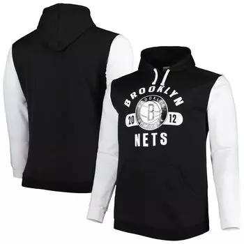 Мужской черный/белый фирменный пуловер с капюшоном Brooklyn Nets Big & Tall Bold Attack Fanatics