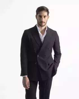 Мужской черный двубортный пиджак из нежелезной ткани PuroEgo