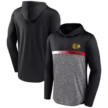 Мужской черный пуловер с капюшоном Chicago Blackhawks Podium Defender с логотипом Fanatics