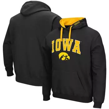 Мужской черный пуловер с капюшоном Iowa Hawkeyes Big & Tall Arch & Logo 2.0 Colosseum