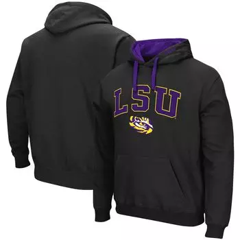 Мужской черный пуловер с капюшоном LSU Tigers Big & Tall Arch & Logo 2.0 Colosseum