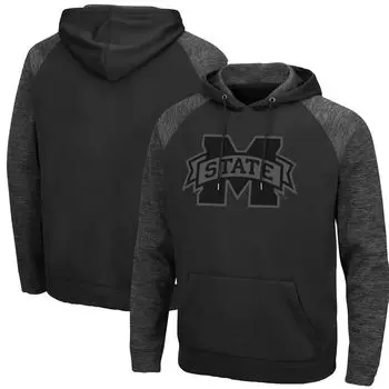 Мужской черный пуловер с капюшоном Mississippi State Bulldogs Blackout 3.0 в тон реглан Colosseum