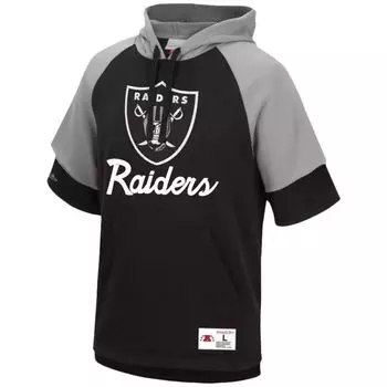 Мужской черный пуловер с капюшоном Mitchell & Ness Las Vegas Raiders Home Advantage реглан с короткими рукавами