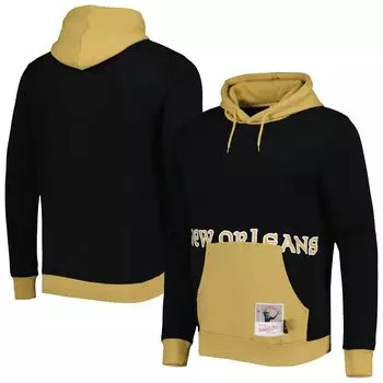 Мужской черный пуловер с капюшоном Mitchell & Ness New Orleans Saints Big Face 5.0