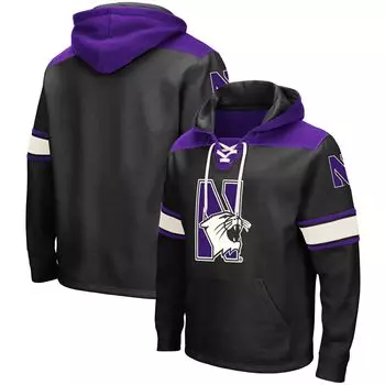 Мужской черный пуловер с капюшоном Northwestern Wildcats 2.0 на шнуровке Colosseum
