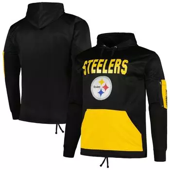 Мужской черный пуловер с капюшоном Pittsburgh Steelers Big & Tall с логотипом Fanatics
