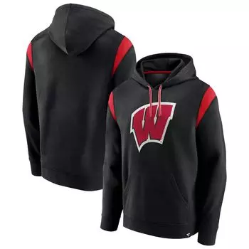 Мужской черный пуловер с капюшоном с логотипом Wisconsin Badgers Gym Rat Fanatics