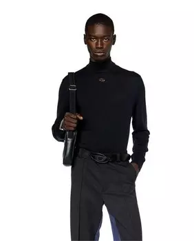 Мужской черный шерстяной свитер с высоким воротником Diesel, черный