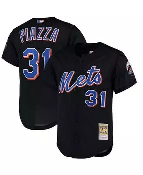 Мужской черный тренировочный трикотаж с сеткой Mike Piazza New York Mets Cooperstown Collection Mitchell & Ness, черный