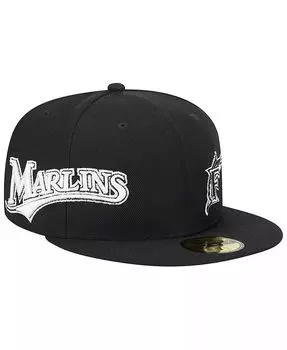 Мужской черный трикотаж Florida Marlins 59FIFTY приталенная шляпа New Era, черный