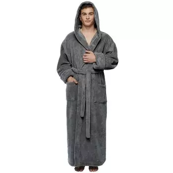 Мужской длинный хлопковый халат с капюшоном до щиколотки ARUS, цвет Dark Gray