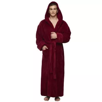 Мужской длинный хлопковый халат с капюшоном до щиколотки ARUS, цвет Maroon