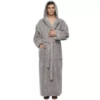 Мужской длинный хлопковый халат с капюшоном до щиколотки ARUS, цвет Silver