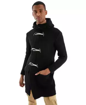 Мужской длинный кардиган с капюшоном на пуговицах-кнопках Leif Nelson, черный