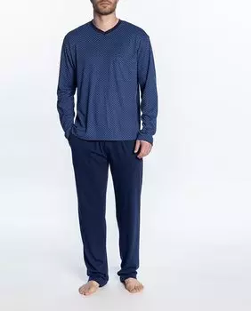 Мужской длинный комплект из модала/хлопка с V-образным вырезом Reykjavk Punto Blanco, синий