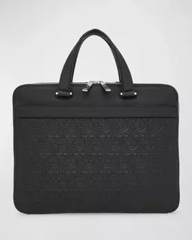 Мужской дорожный портфель среднего размера с тиснением Gancini Ferragamo, цвет Nero