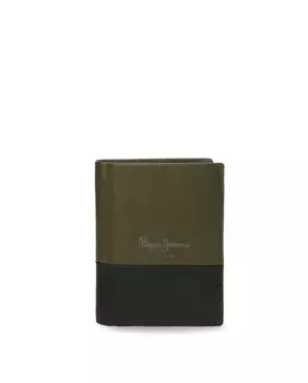 Мужской двойной вертикальный кожаный кошелек цвета хаки-зеленый Pepe Jeans