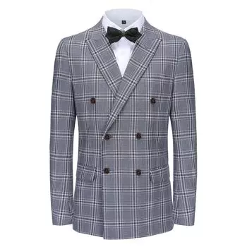Мужской двубортный двубортный костюм узкий крой в клетку Glen Braveman, синий