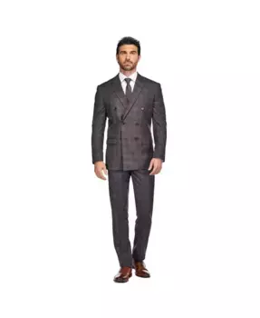 Мужской двубортный клетчатый костюм Slim Fit, 2 предмета Gino Vitale, коричневый