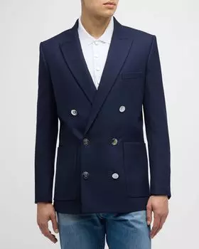 Мужской двубортный пиджак из твила Balmain, цвет Navy