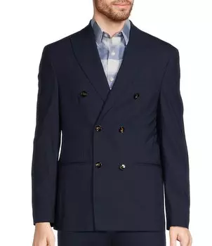 Мужской двубортный шерстяной пиджак приталенного кроя Murano Collezione Performance Bi-Stretch, синий