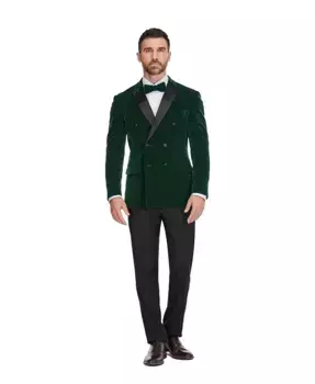 Мужской двубортный смокинг из вельвета с лацканами "птичий глаз" приталенного кроя, 2 предмета Gino Vitale, зеленый