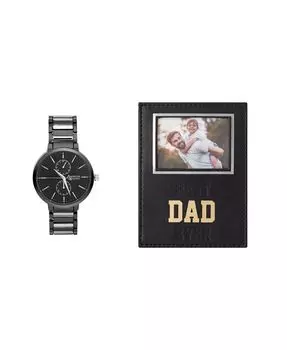 Мужской двухцветный браслет из металлического сплава, аналоговые часы, 42 мм, подарочный набор American Exchange, черный