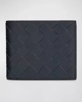 Мужской двухцветный кожаный кошелек Intrecciato 15 двойного сложения Bottega Veneta, цвет Celeste