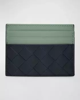 Мужской двухцветный кожаный визитница интреччато Bottega Veneta, цвет Navy Orange