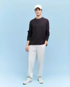 Мужской двухцветный структурированный шерстяной свитер с круглым вырезом Green Coast, коричневый